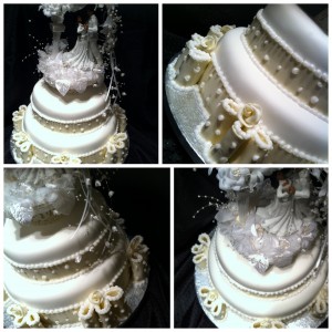 pearl-ribbon-wedding-cake-beaded-ribbon-2-tier-bride and groom-topper